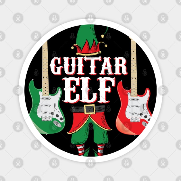 Guitar Elf - Christmas Gift Idea for Guitarists graphic print Magnet by Vector Deluxe